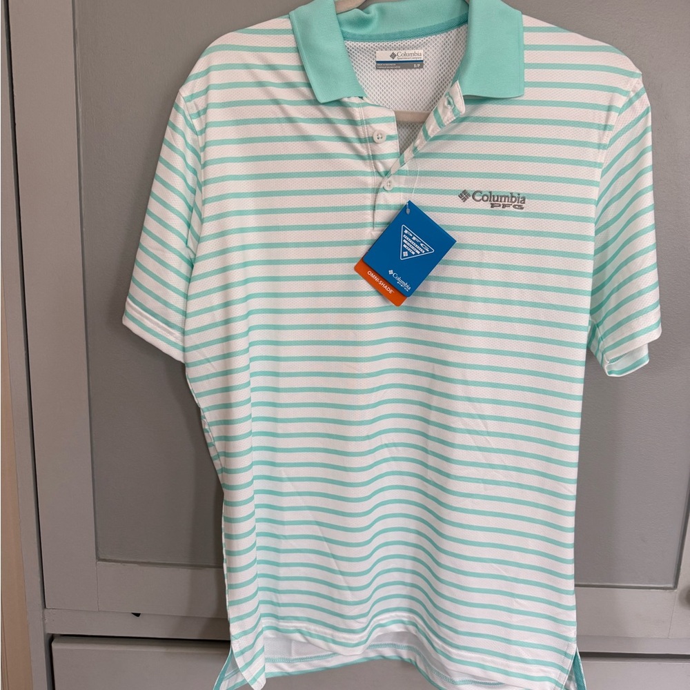 Columbia Men's Mint Green Striped Polo Shirt NWT